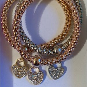 Set of Three Elastic Heart Bracelets